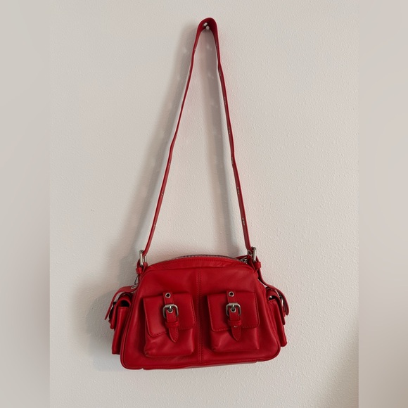 NWT Free People Leather Buckle Shoulder Bag, Red - Picture 3 of 8